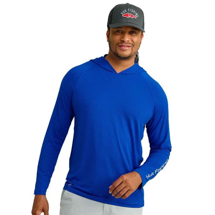 Рыболовная рубашка Huk Men's A1A Performance Hooded Long Sleeve Fishing Shirt - Ocean Blue