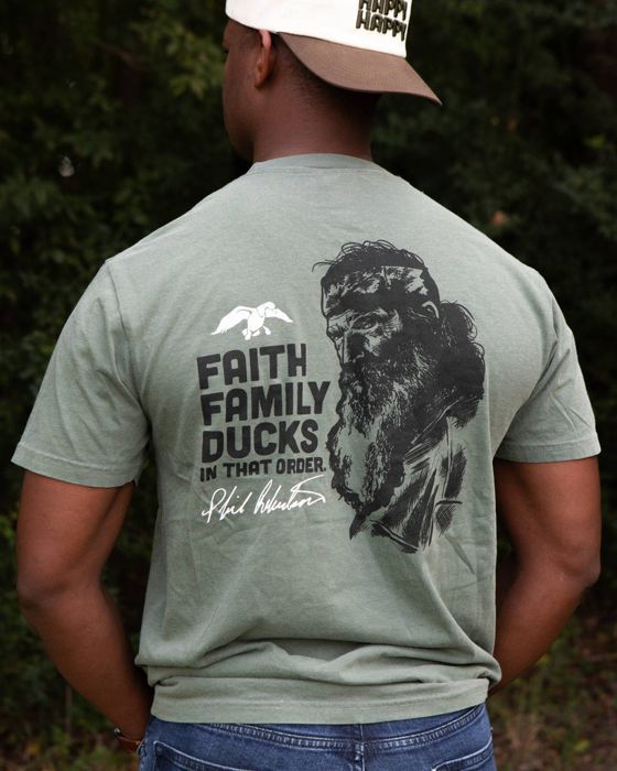 Рыболовная рубашка Duck Commander Faith Family Ducks Phil Olive Green Tee