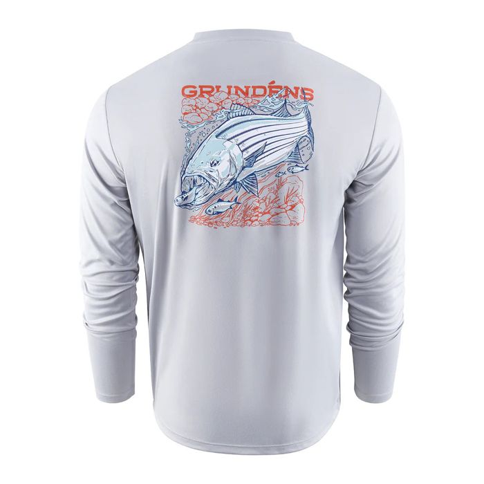 Рыболовная рубашка Grundens Grunden's Striped Bass Long Sleeve Technichal Tee Shirt - Stee