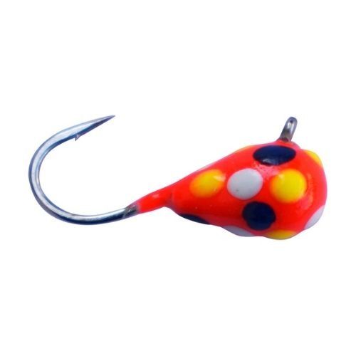 Зимняя приманка Kenders Outdoors RED WHITE YELLOW BLACK SPOT GLOW TUNGSTEN JIG