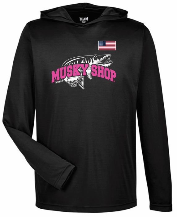 Рыболовная рубашка Musky Shop Team 365 Performance Long Sleeve Hoodie UV Black Pink