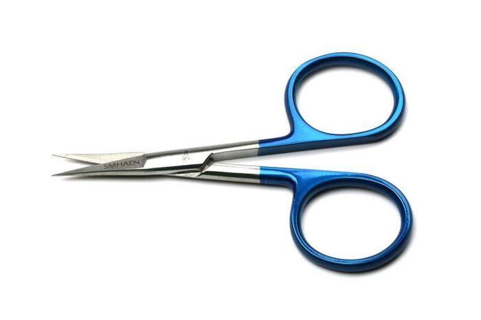 Плоскогубцы рыболова Hareline Dubbin Smhaen Tungsten Carbide 4" Blue Midge Straight Scisso