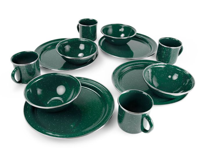 Походная посуда Pioneer Enamelware 4 Person Table Set - Grn + Wht