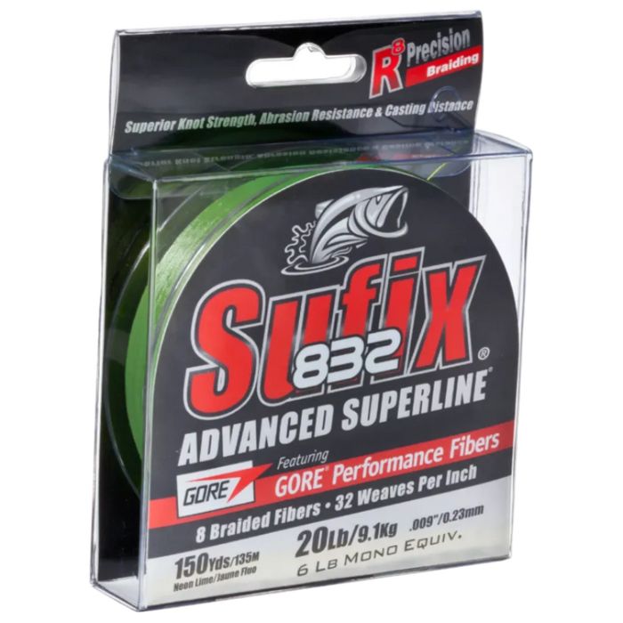 Плетёный шнур Sufix 832 Braid Lo-Vis Green 20lb 150yd