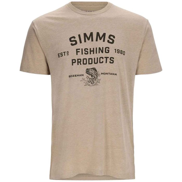 Рыболовная рубашка Simms Men's Stacked Logo Bass Short Sleeve Casual Shirt - Oatmeal Heath