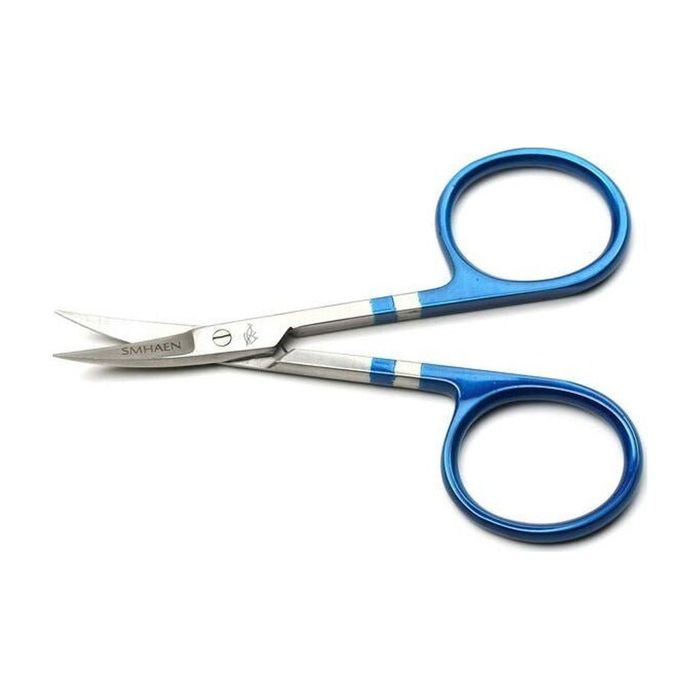 Плоскогубцы рыболова Hareline Smhaen Tungsten Carbide 4" Blue Midge Curved Scissors