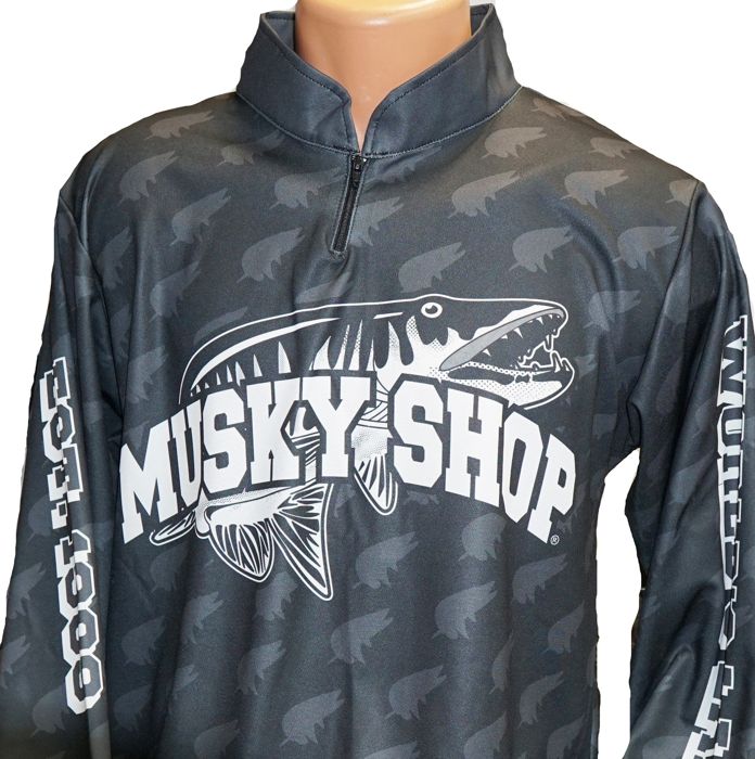 Рыболовная рубашка Musky Shop Long Sleeve Quarter Zip Shirt Black Gray White