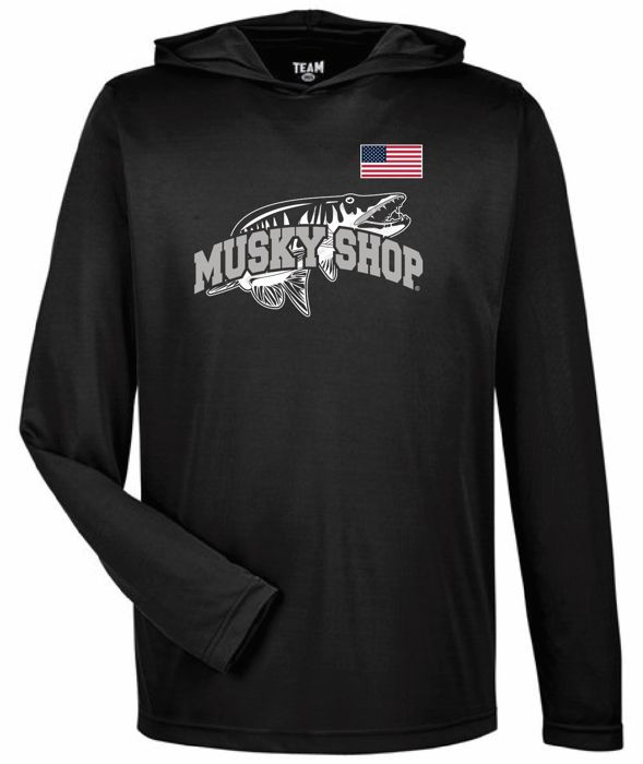 Рыболовная рубашка Musky Shop Team 365 Performance Long Sleeve Hoodie UV Black White Grey