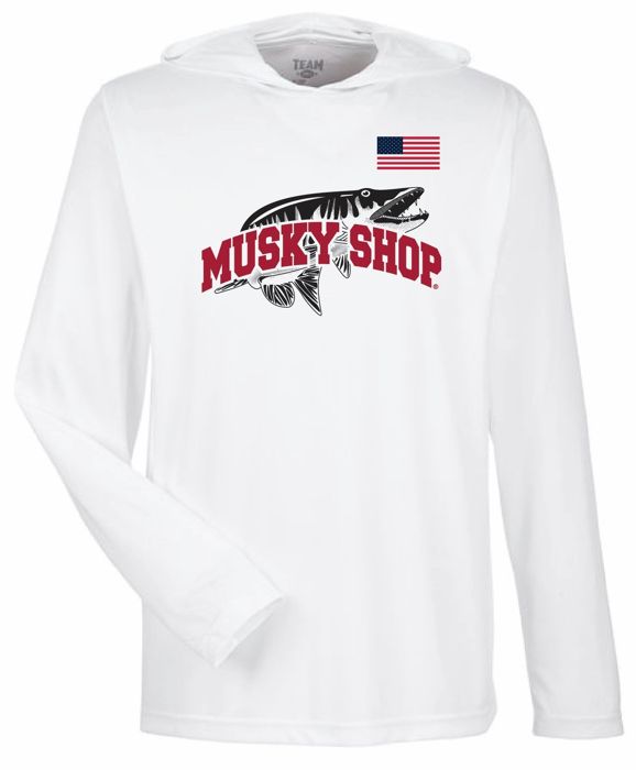 Рыболовная рубашка Musky Shop Team 365 Performance Long Sleeve Hoodie UV White Cardinal Re