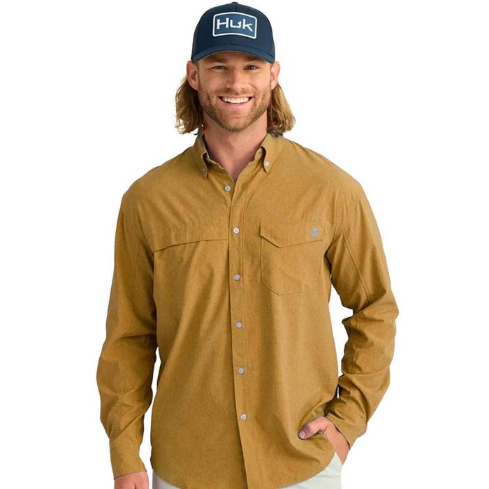 Рыболовная рубашка Huk Men's Tide Point Chambray Long Sleeve Fishing Shirt - Sand Piper -