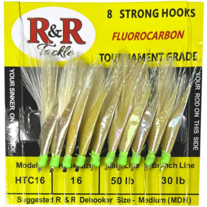 Готовая оснастка R&R Tackle Tournament Grade Fluorocarbon Sabiki Rig hooks with White Feat