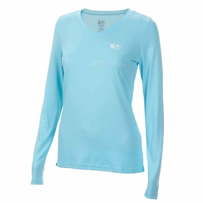 Рыболовная рубашка Pelagic Women's Light Blue Aquatek V Neck L/S Performance Shirt - X-LAR