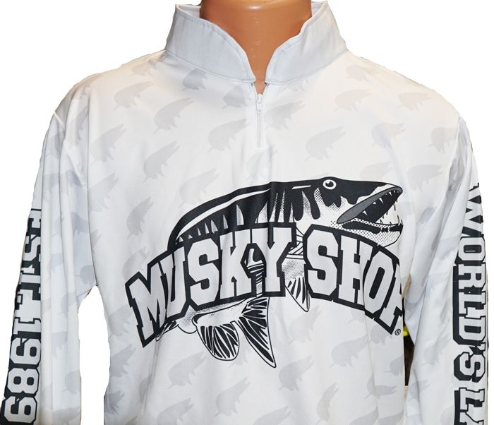 Рыболовная рубашка Musky Shop Long Sleeve Quarter Zip Shirt White Gray Black