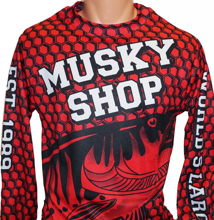 Рыболовная рубашка Musky Shop Long Sleeve Performance T-Shirt Crew Neck Jersey Red