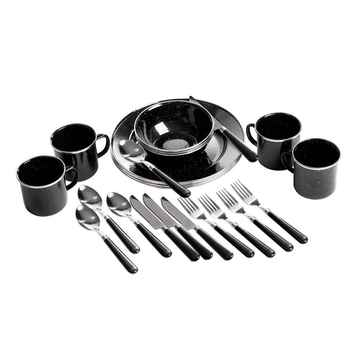 Походная посуда Stansport Deluxe 24-Piece Enamel Tableware Set, Black