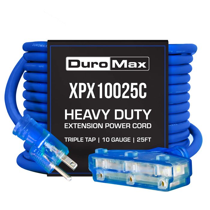 Кабель для электроники DuroMax 25Ft 10G Heavy Duty Triple Tap Blue Light Extension Cord