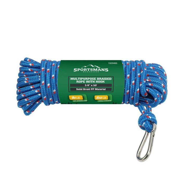 Верёвка Sportsman's Warehouse Multipurpose Braided Rope w/ Hook - 3/8in x 50ft