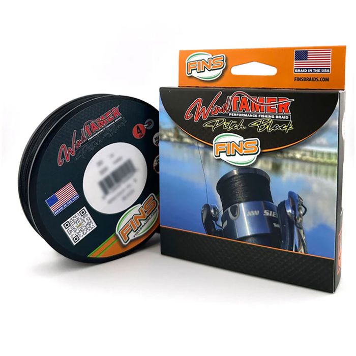Плетёный шнур FINS Braid FINS Windtamer Pitch Black Braid 30lb Test, 150 yds