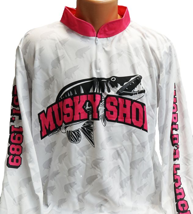 Рыболовная рубашка Musky Shop Long Sleeve Quarter Zip Shirt White Pink Black