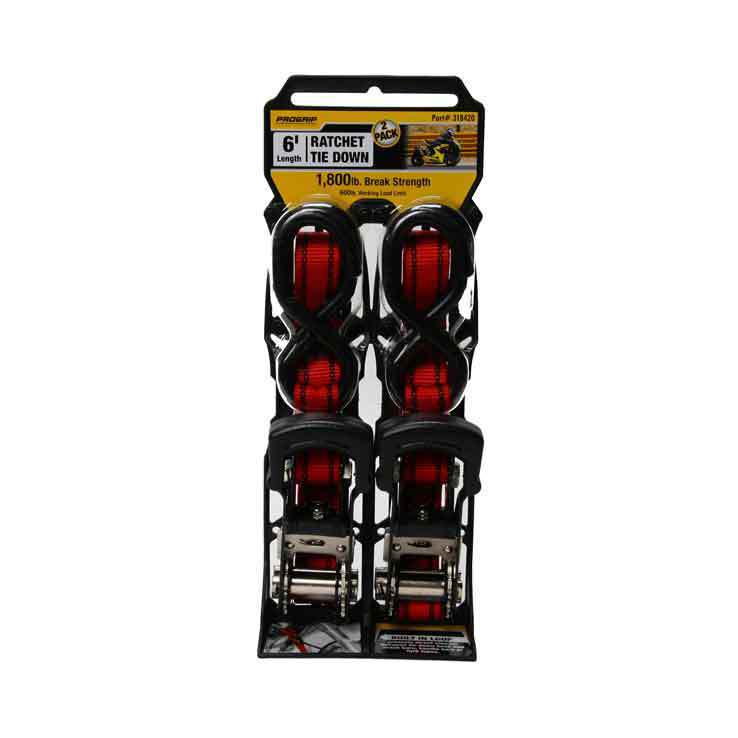 Стяжной ремень ProGrip Red Ratchet Hook Tie Downs - 6ft