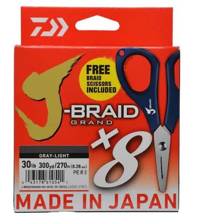 Daiwa J-Braid Grand X8 30 lb 300 ярдов Gray Light с резаком