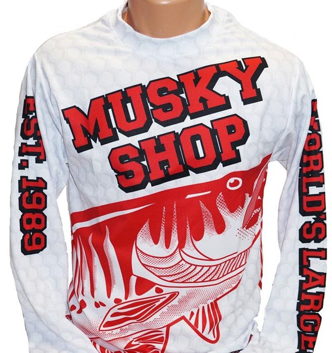 Рыболовная рубашка Musky Shop Long Sleeve Performance T-Shirt Crew Jersey Red White