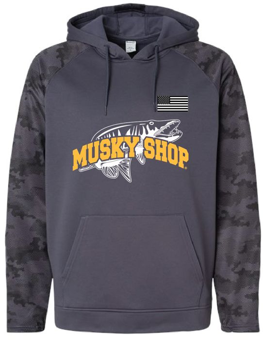 Рыболовная рубашка Musky Shop Paragon Camo Fleece Hoodie-Gold Logo