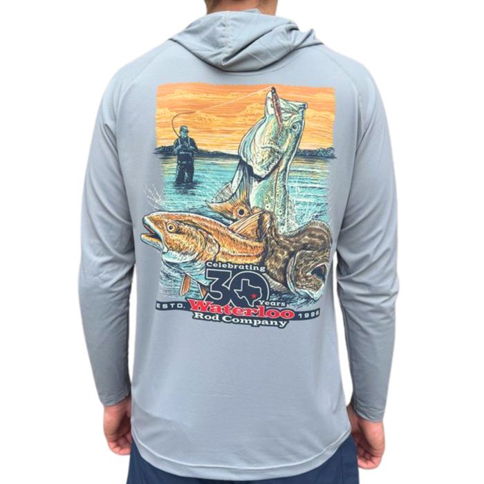 Рыболовная рубашка Waterloo Rods Waterloo Grey Long Sleeve Performance Hoodie - Trio 30 Lo