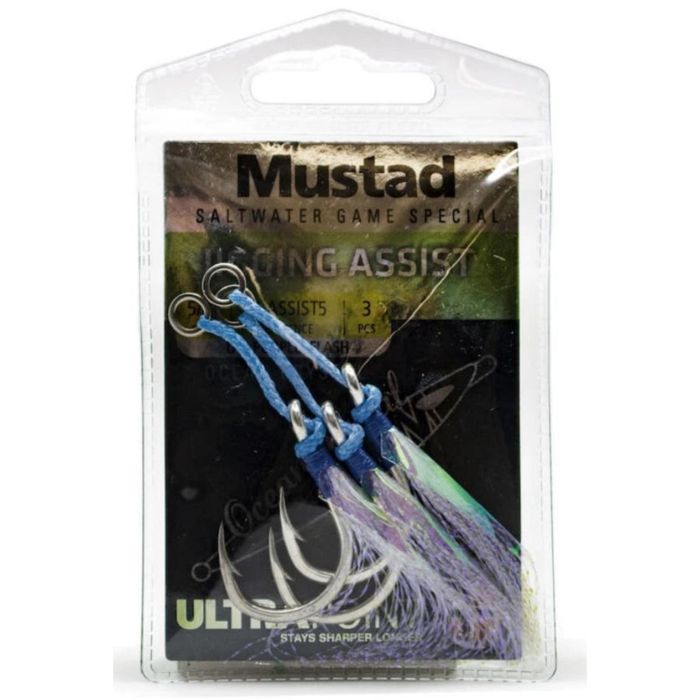 Крючки Mustad J-ASSIST Ocean Camo Assist Hook - w/ Flash & Ring
