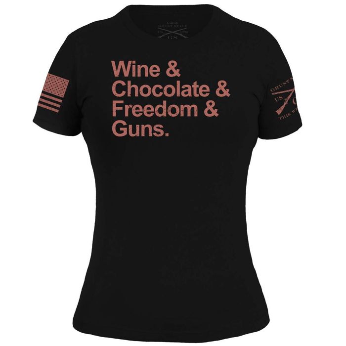 Рыболовная рубашка Grunt Style Women's Wine & Chocolate & Freedom & Guns Short Sleeve Casu