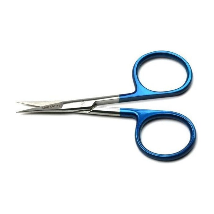 Плоскогубцы рыболова Hareline Smhaen Tungsten Carbide 4" Blue Midge Straight Scissors