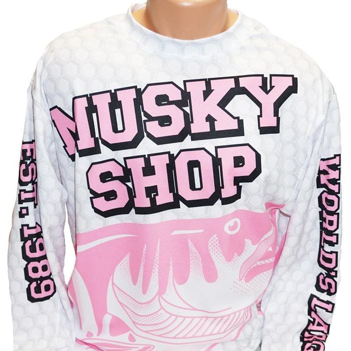 Рыболовная рубашка Musky Shop Long Sleeve Performance T-Shirt Crew Jersey Pink White