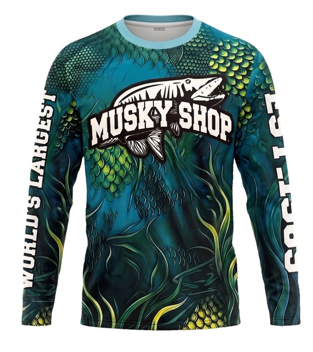 Рыболовная рубашка Musky Shop Green Weeds and Scales Long Sleeve Fishing T-Shirt