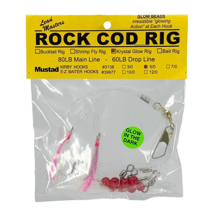 Готовая оснастка Lead Masters LM Rock Cod Krystal Glow Bait Rig 5/0 2-Hook