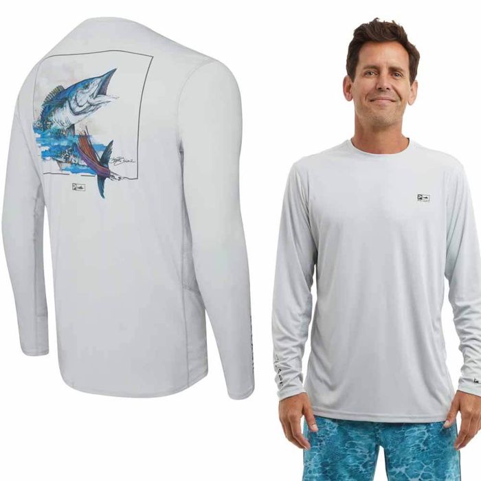 Рыболовная рубашка Pelagic Vaportek LS Light Gray Goione Wahoo Performance Shirt - 3X-LARG