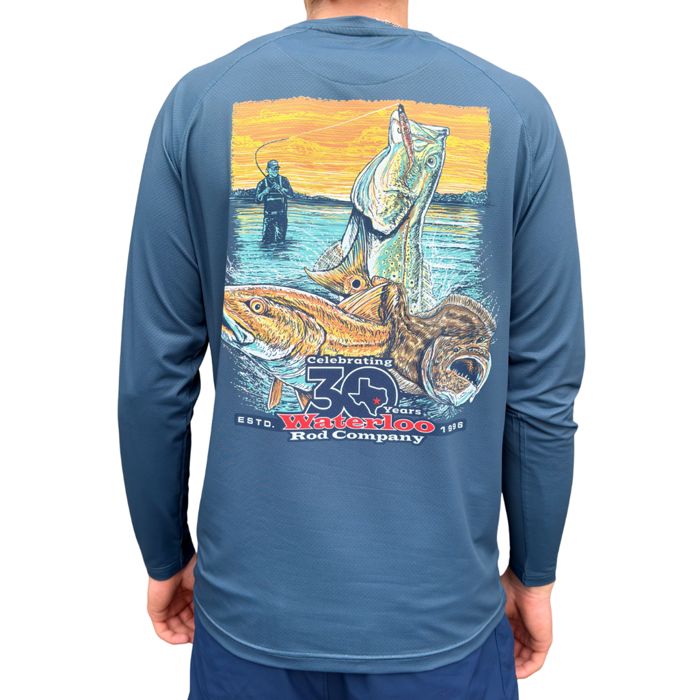 Рыболовная рубашка Waterloo Rods Waterloo Slate Blue Long Sleeve Performance Shirt - Trio