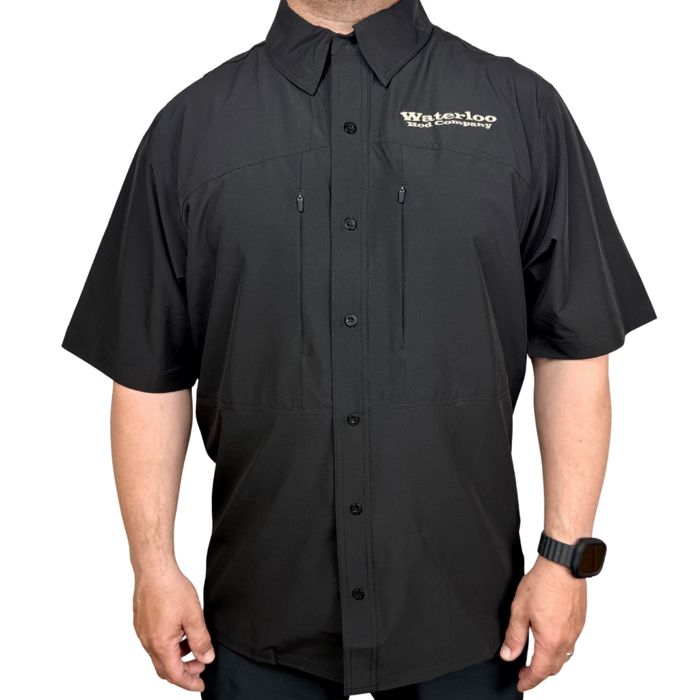 Рыболовная рубашка Waterloo Rods Waterloo Black Short Sleeve Woven Button Down - OG Logo