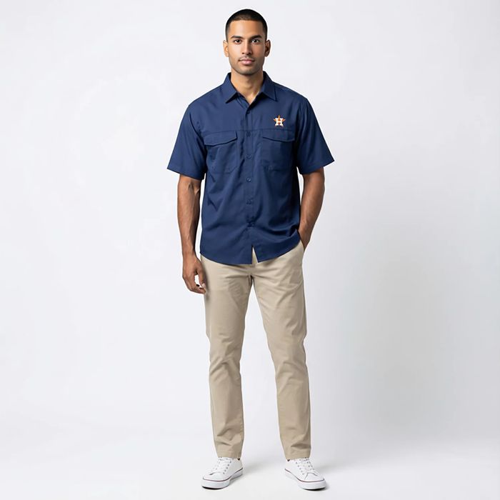 Рыболовная рубашка Antigua Men's Houston Astros Game Day Woven Fishing Shirt Navy