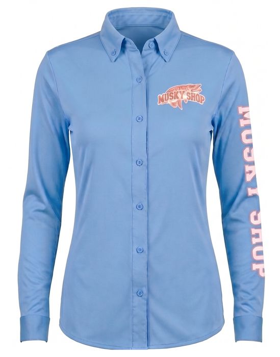 Рыболовная рубашка Musky Shop Ladies Button Up Blue Pink Long Sleeve Shirt