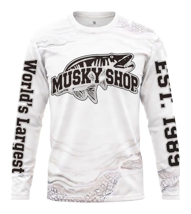 Рыболовная рубашка Musky Shop Gray White Long Sleeve Fishing T-Shirt
