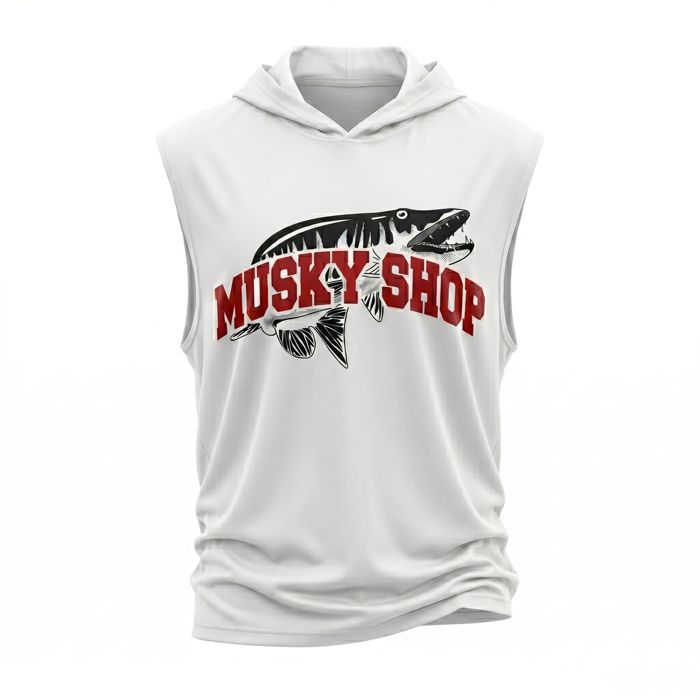 Рыболовная рубашка Musky Shop Men's Cooling Performance Sleeveless Hooded T-Shirt White
