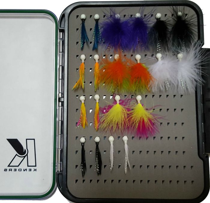 Материал для вязания мушек Kenders Outdoors 20 PIECE FEATHER/MARABOU JIG KIT WITH LARGE PA