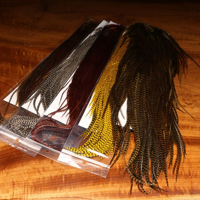 Перо для вязания мушек J. Stockard Fly Fishing Dry Fly Grizzly Half Saddle Grade #1