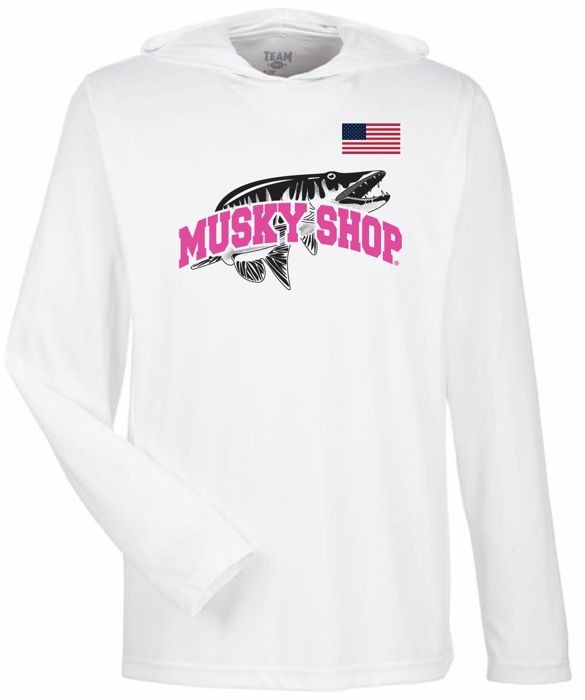 Рыболовная рубашка Musky Shop Team 365 Performance Long Sleeve Hoodie UV White Pink