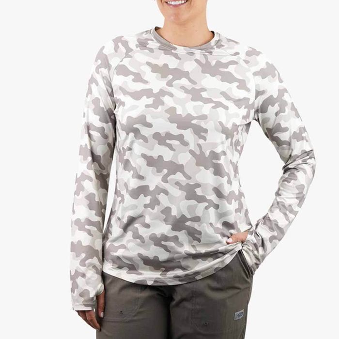 Рыболовная рубашка Aftco Womens Bone Og Camo L/S Tactical Performance Shirt - LARGE