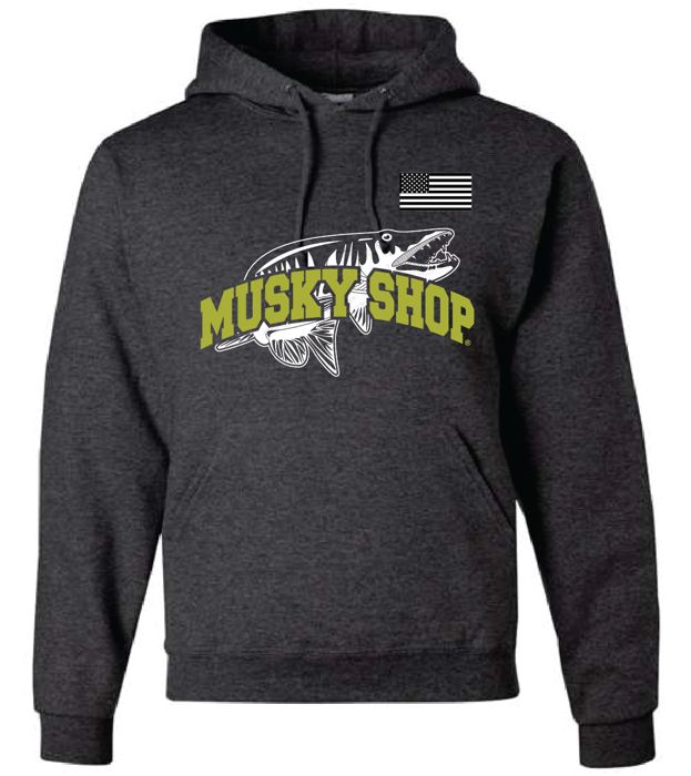 Рыболовная рубашка Musky Shop Jerzees NUBlend Black Heather Chart Hoodie