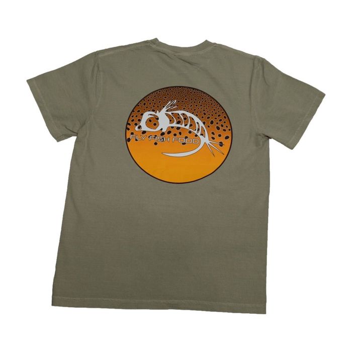 Рыболовная рубашка Fly Fish Food Custom Fly Fish Food Brown Trout Logo Tee - Sage