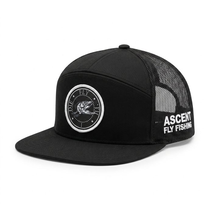 Головной убор Ascent Fly Fishing "Fly Die" Black 7-Panel Flat Brim Trucker Cap