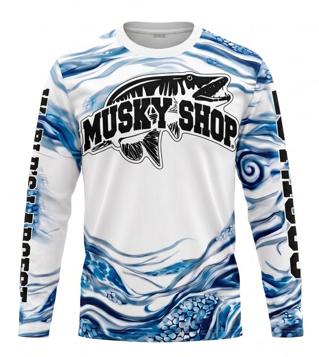 Рыболовная рубашка Musky Shop Blue White Long Sleeve Fishing T-Shirt
