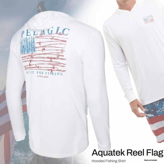 Рыболовная рубашка Pelagic White Aquatek Hooded Reel Flag L/S Performance Shirt - X-LARGE